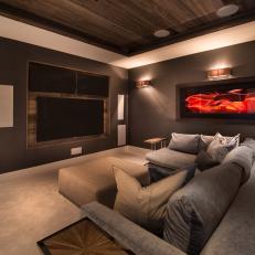Home Theater With Gray Sectional