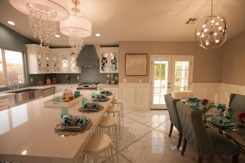 The new kitchen and dinning room in the house that Aubrey and Bristol Marunde renovated as seen on Flip or Flop Vegas                                                     (Dinning room #1 After)