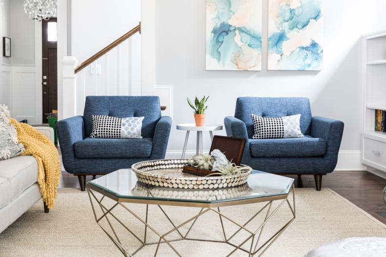 Transitional Living Room with Blue Hues