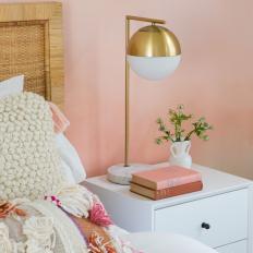 Contemporary Pink Girls Room with Gold Lamp 