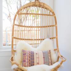 Contemporary Girls Bedroom with Neutral Rattan Chair Swing