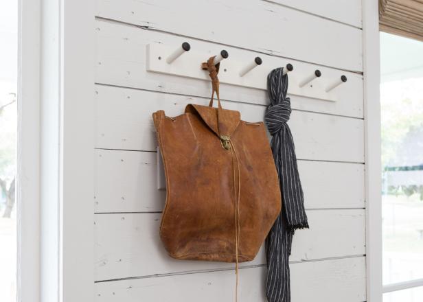 White Shiplap Wall and Hooks