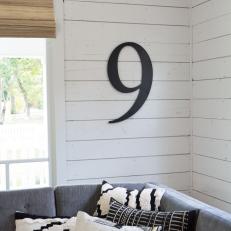Rustic Black and White Living Room with White Shiplap Walls 