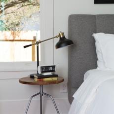 Contemporary Neutral Master Bedroom with Brown Nightstand 