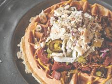 Waffle Loaded With Hot Dogs, Chili and Crushed Crackers