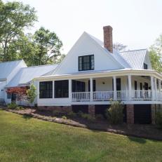 White Farmhouse, Porch and Yard