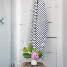 Striped Towel and Rustic Table