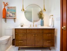 MidCentury Modern Bathroom Vanity with Circular Mirror