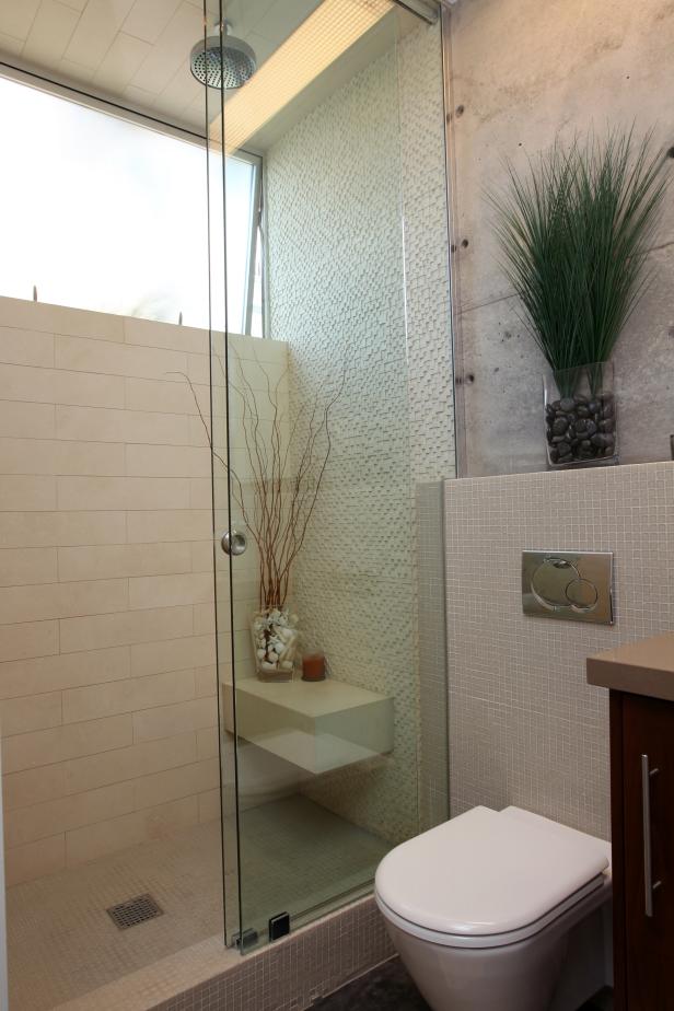 Various Textures Create Interest in Small, Modern Guest Bathroom | HGTV