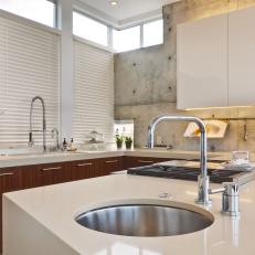 Two Sinks and "U" Shaped Cabinets in Open Plan Kitchen