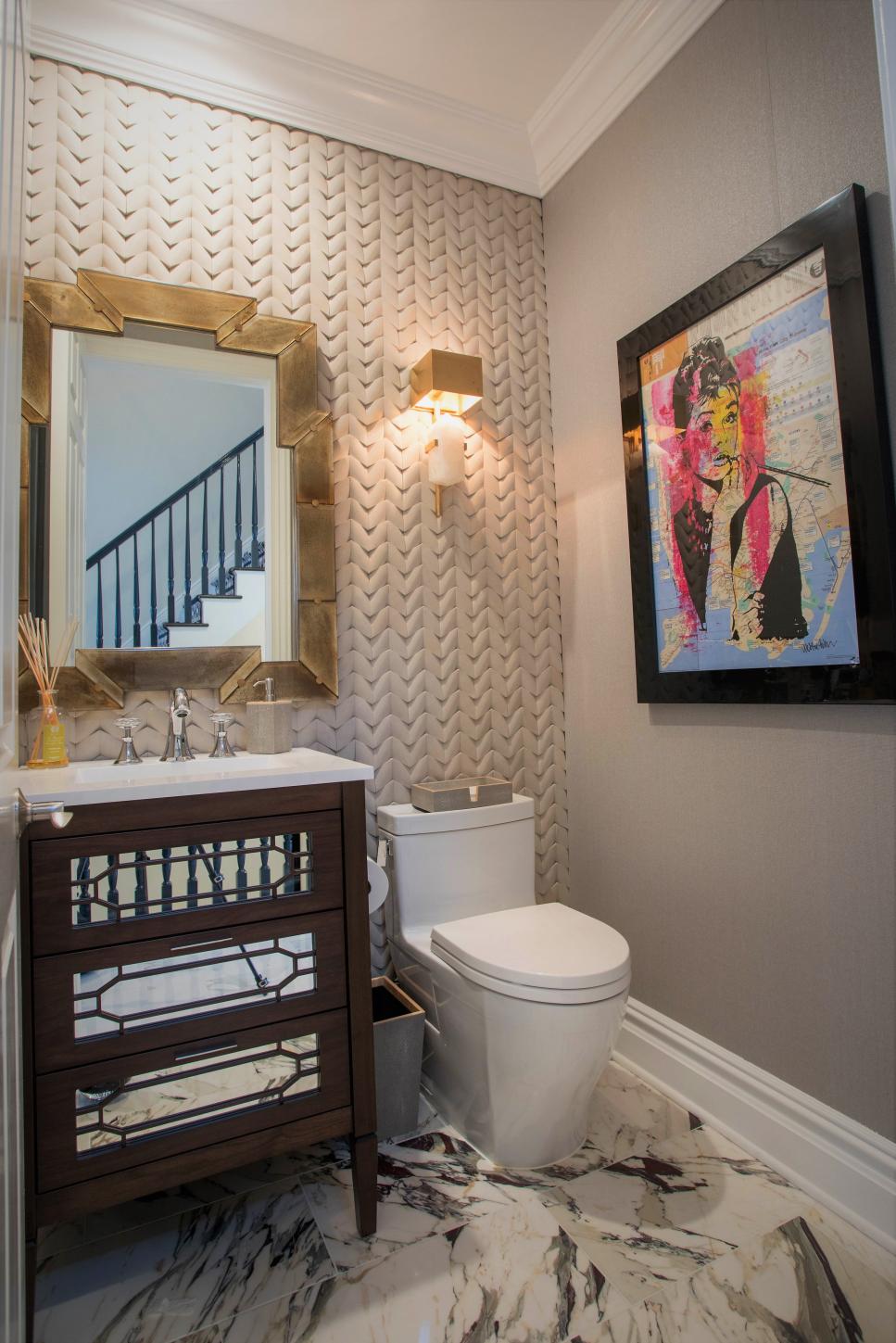 Contemporary Powder Room With Marble Floor HGTV