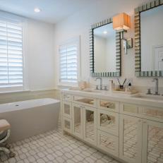 Art Deco Master Bathroom With Mirrored Vanity