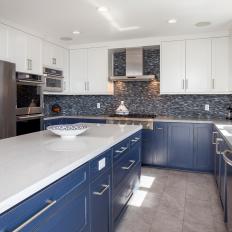 Elegant, Blue and White Transitional Kitchen