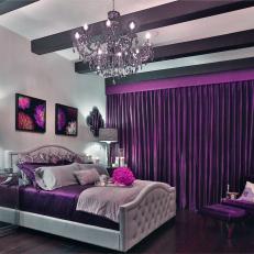 Purple Mediterranean Bedroom With Chandelier