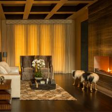 Metallic Art Deco Sitting Room With Fireplace