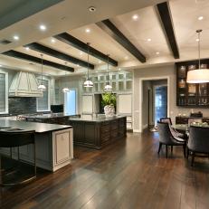 Eat-In Chef Kitchen With Exposed Beams