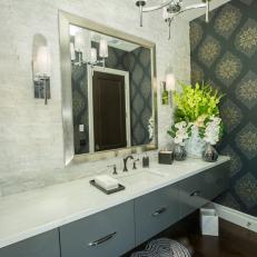 Single Vanity Bathroom With Gray Wallpaper