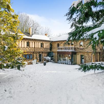 Historic French Mansion in Snow