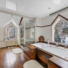 Spa Bathroom With Pointed Windows