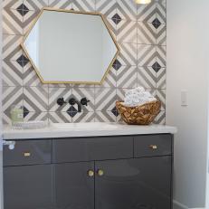 Powder Room - Unique Patterned Tile Wall