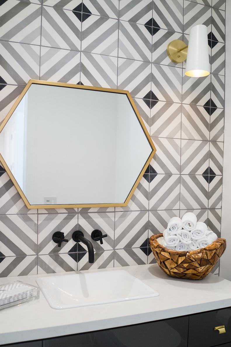 Create drama in your powder room with tile. 