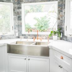 Stainless Farmhouse Sink with Cooper Fixtures