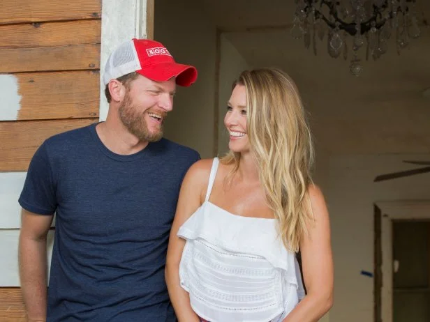 NASCAR star Dale Earnhardt Jr. and Interior Designer wife Amy pose for a picture during filming in Key West as seen on DIY's Renovations Realities: Dale Jr. & Amy.  (Portrait)