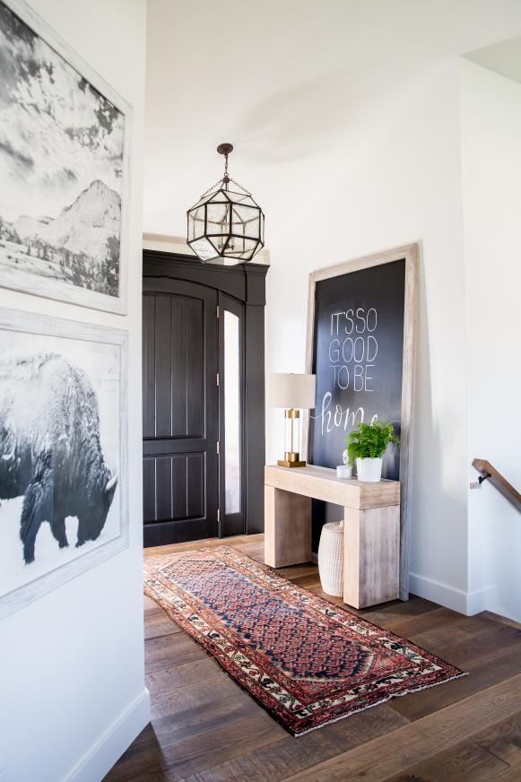 modern foyer with farmhouse decor