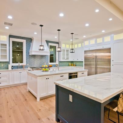 Open, Contemporary Living Space with Dual Kitchen Islands