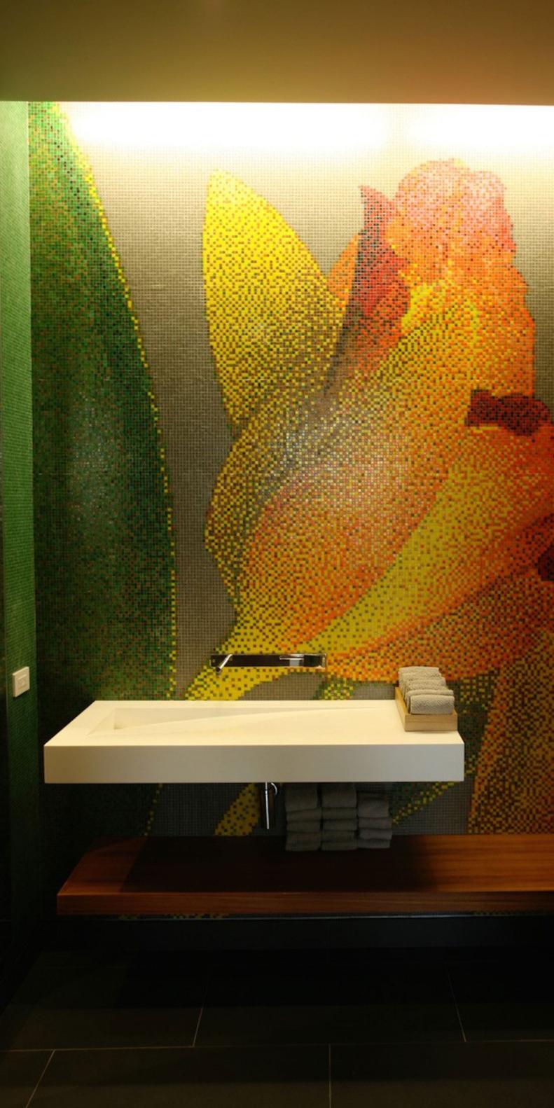 Bold Bathroom with Mosaic Floral Tile