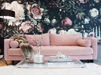 Floral Living Space with Pink Couch