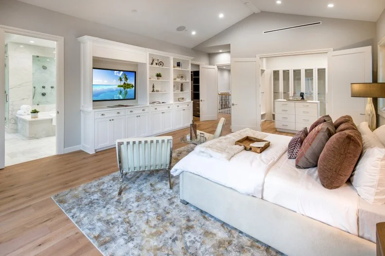 transitional white master suite