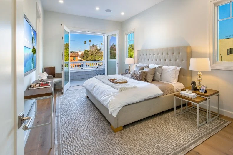 stylish transitional guest bedroom