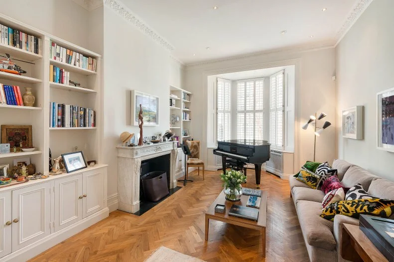 transitional living space with fireplace