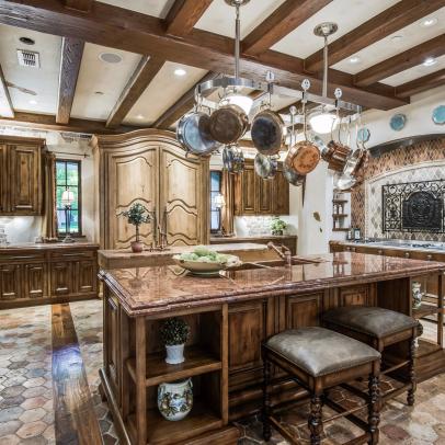 Mediterranean Chef Kitchen With Pot Rack