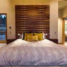 Modern Master Bedroom With Wood Slat Panel
