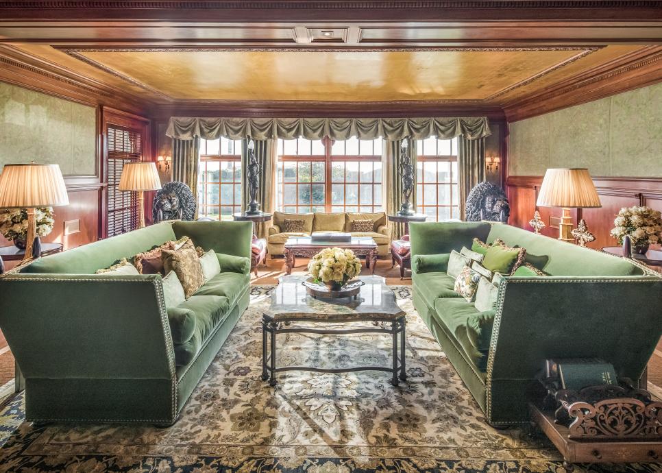 Traditional Living Room With Green Sofas Hgtv Beautiful kitchen in luxury modern contemporary home interior with island and chairs. traditional living room with green