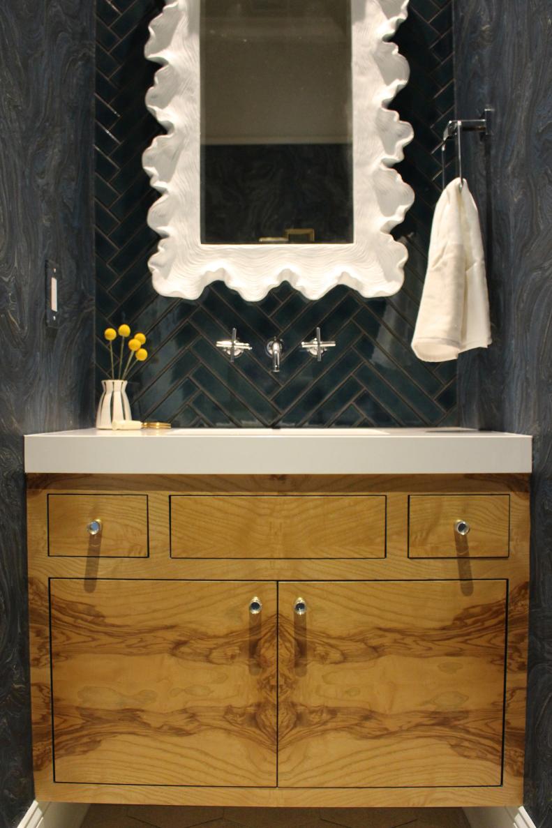 Open up floor space in your powder room with a floating vanity. 