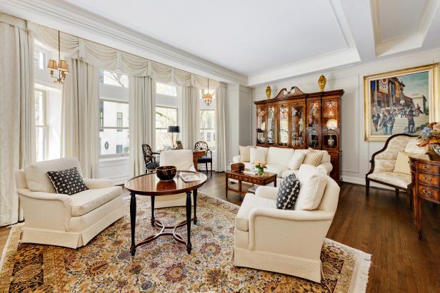 White Traditional Sitting Room With Oak Floor | HGTV