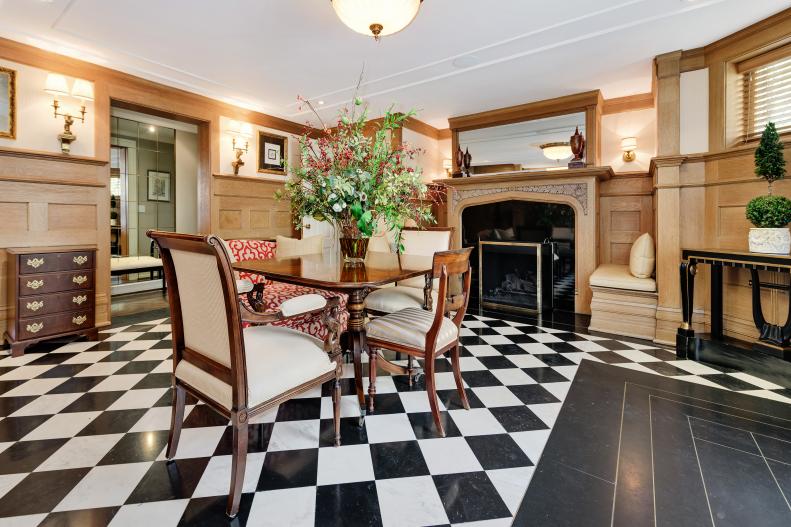Dining Room With Checkered Floor