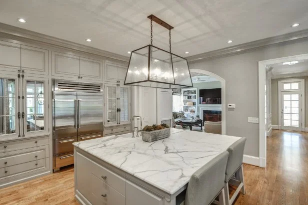 Gray Kitchen With Marble Countertop