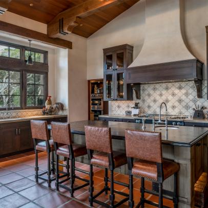Chef's Kitchen With Leather Barstools
