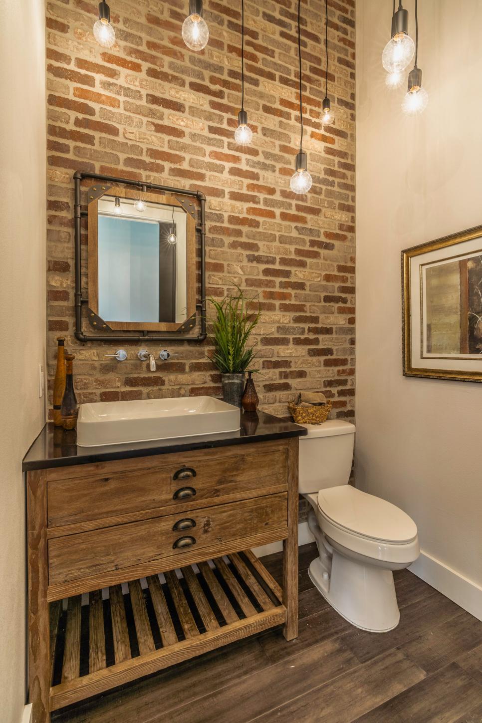 Modern Bathroom with Brick Wall Accent | HGTV