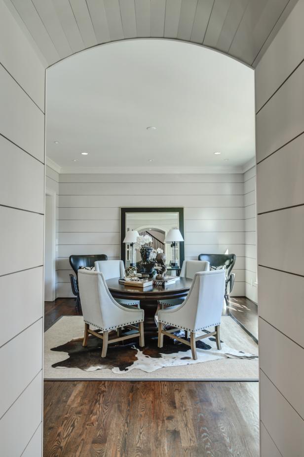 Gray Dining Room With Cowhide Rug Hgtv