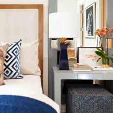 Modern Bedroom in Neutral Tones With Blue Accents
