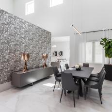 Geometric Wallpaper Creates Focal Point in Modern Dining Room 