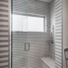 Gray and White Striped Tile in Master Bathroom Shower