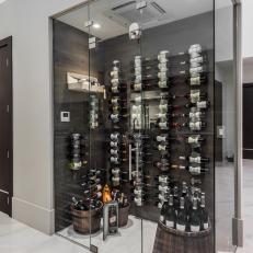 Wine Storage Case in Kitchen Wall Provides Easy Access in an Elegant Display