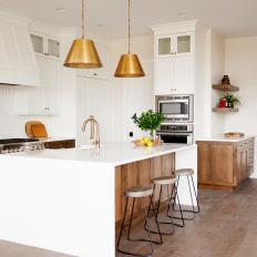 Brass Fixtures Add Glam and Highlight Tones in Wood Cabinets