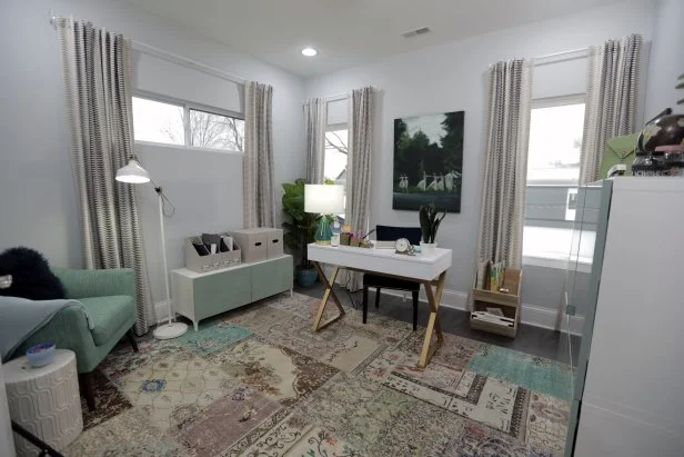 One of the guest bedrooms on the second floor, that could also be used as an office of the house on Sanders as that Mina and her mom Karen re-built together as seen on Good Bones 